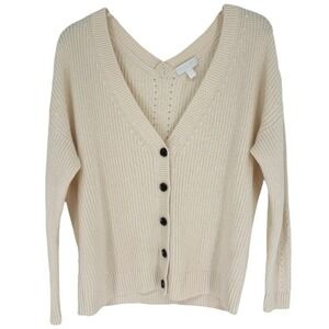 The White Company White Label Cream Wool Blend Button Front Cardigan Size 12